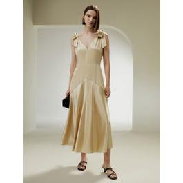 Cut-Out Ultra-Shiny Maxi Silk Dress Product Image