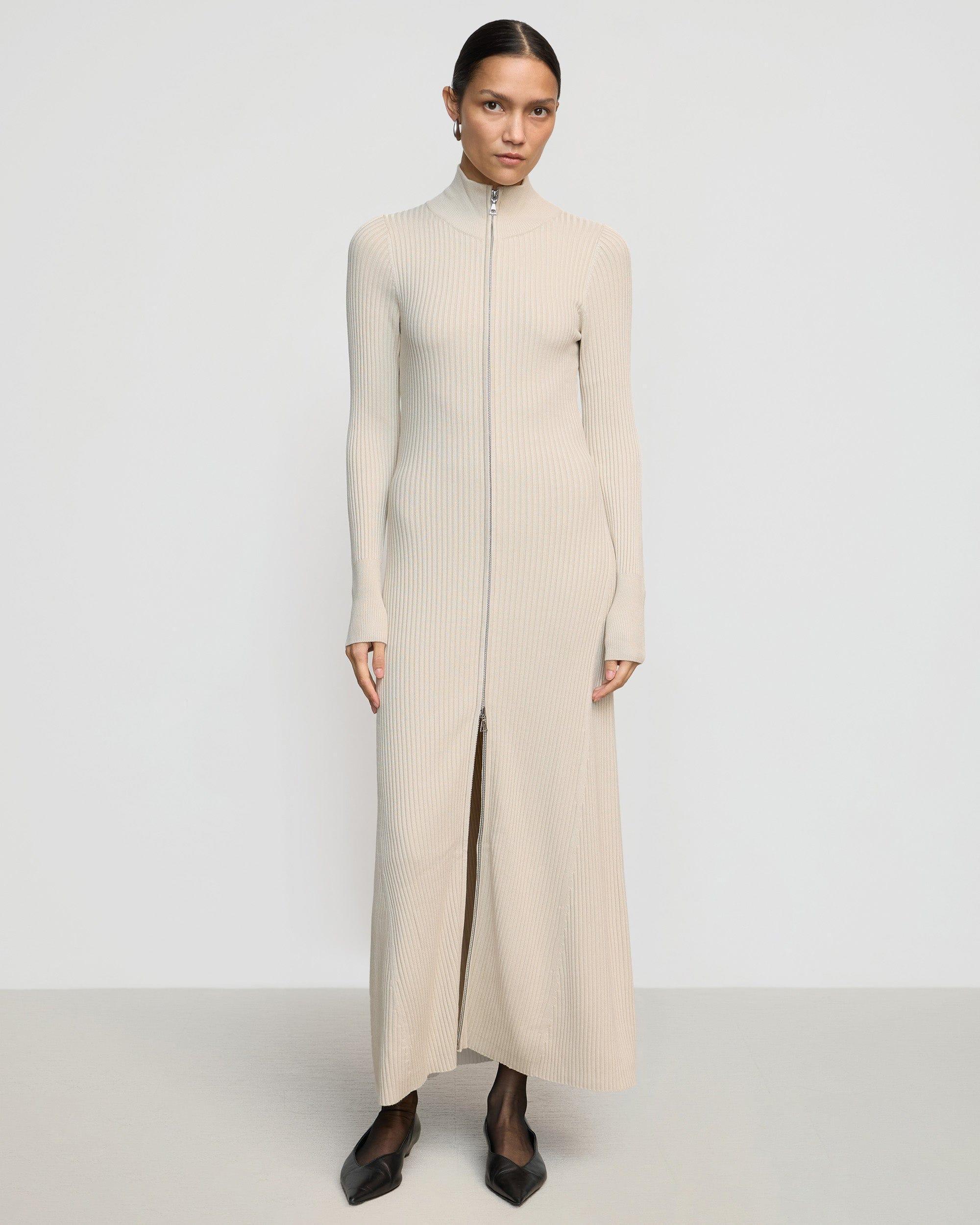 Janne Ribbed Two-Way Zip Sweater Dress Product Image