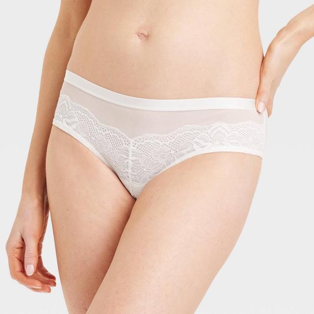 Womens Lace and Mesh Cheeky Underwear - Auden Off-White XS Product Image