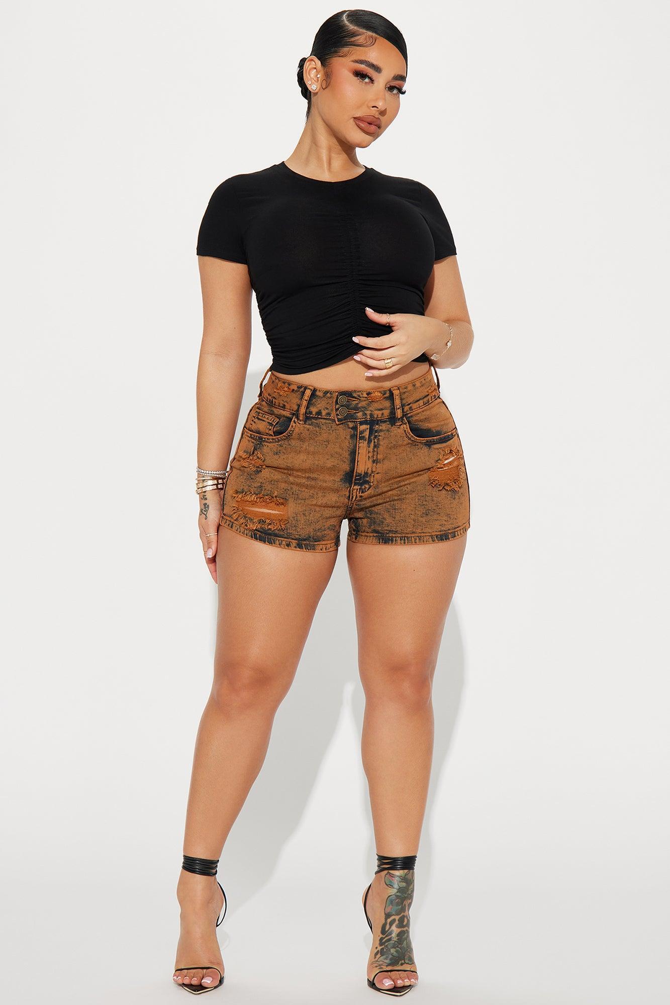 Hana High Stretch Denim Shorts - Rust Product Image