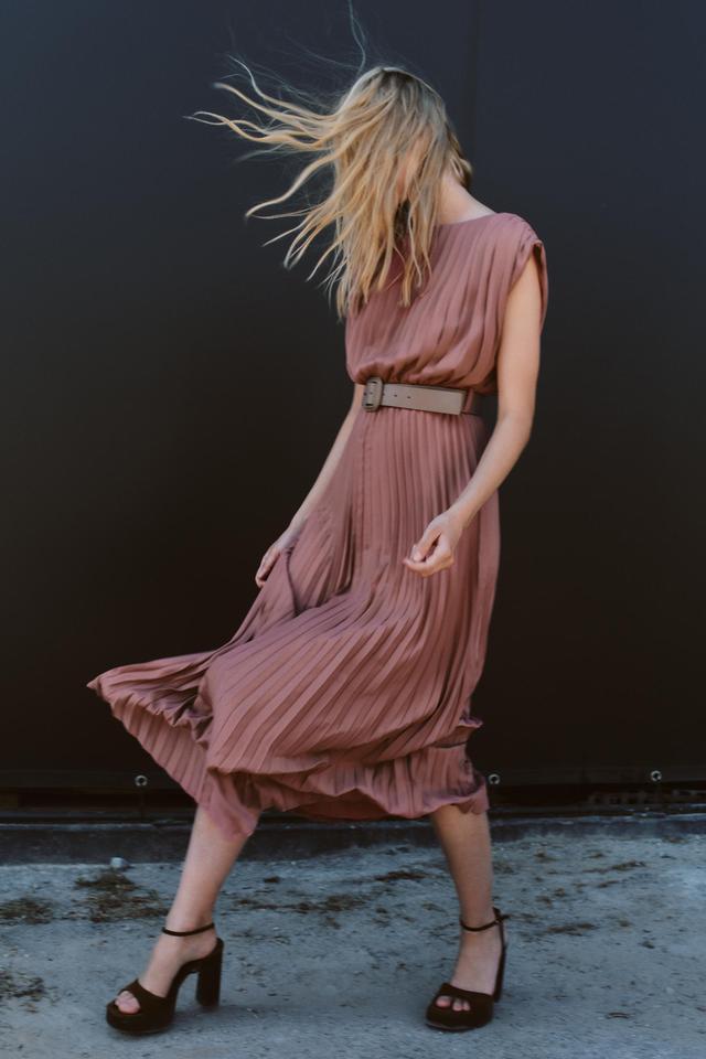 PLEATED DRESS WITH BELT Product Image