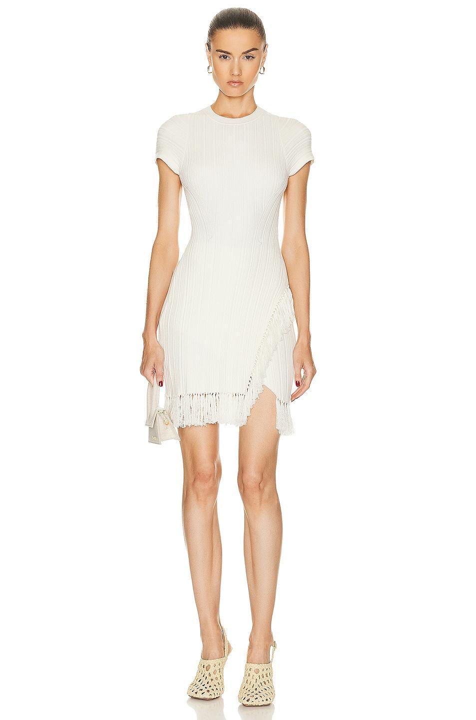 SIMKHAI Demitria Crewneck Mini Dress in Natural White - Ivory. Size S (also in ). Product Image