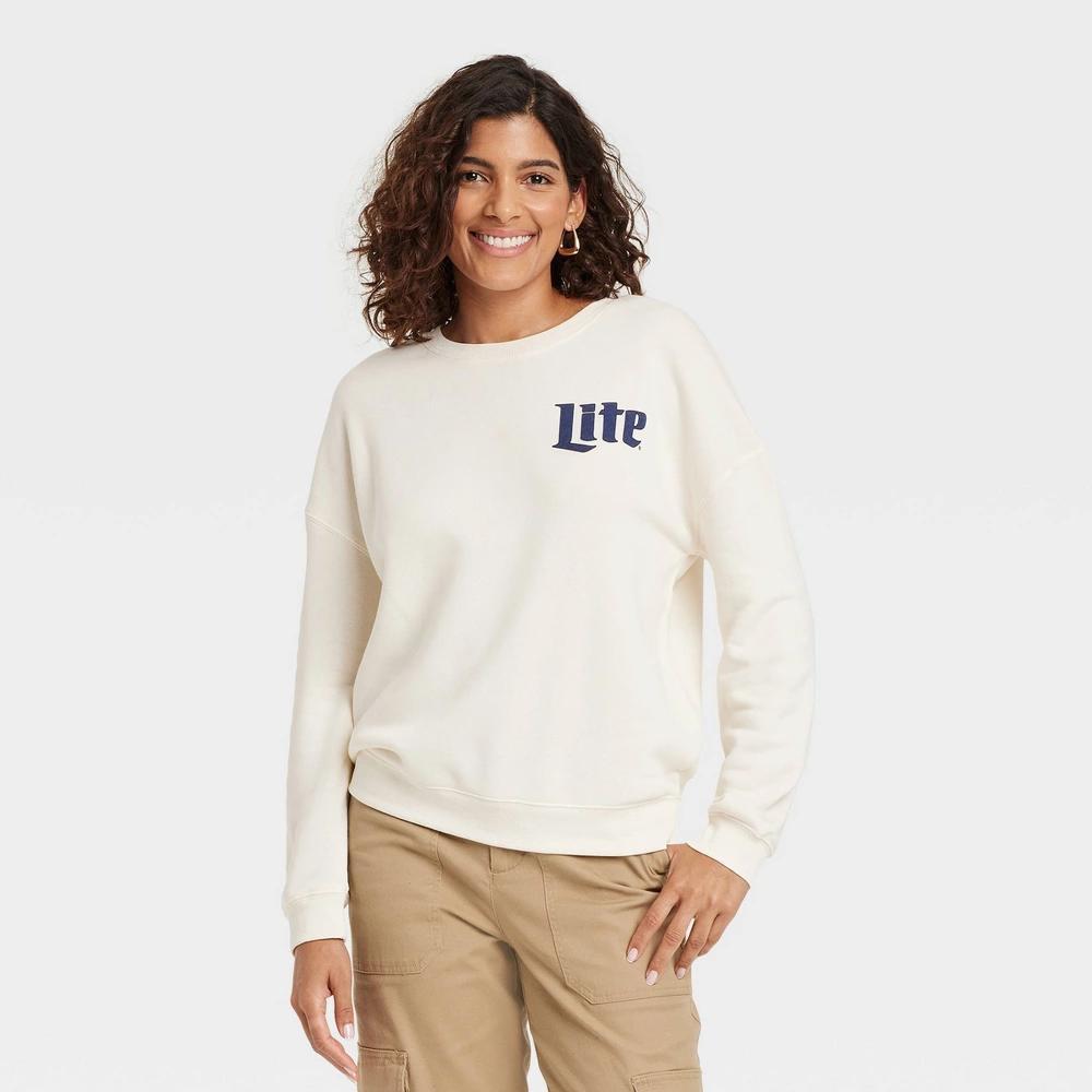 Womens Miller Lite Cozy Graphic Sweatshirt - Ivory Product Image