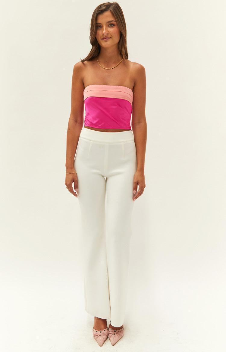 Milly Pink Satin Strapless Crop Top Product Image