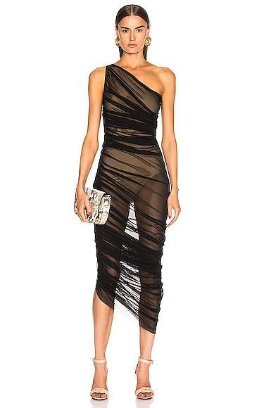 Norma Kamali Diana Gown in Black Mesh - Black. Size S (also in XS, M, L, XL). Product Image