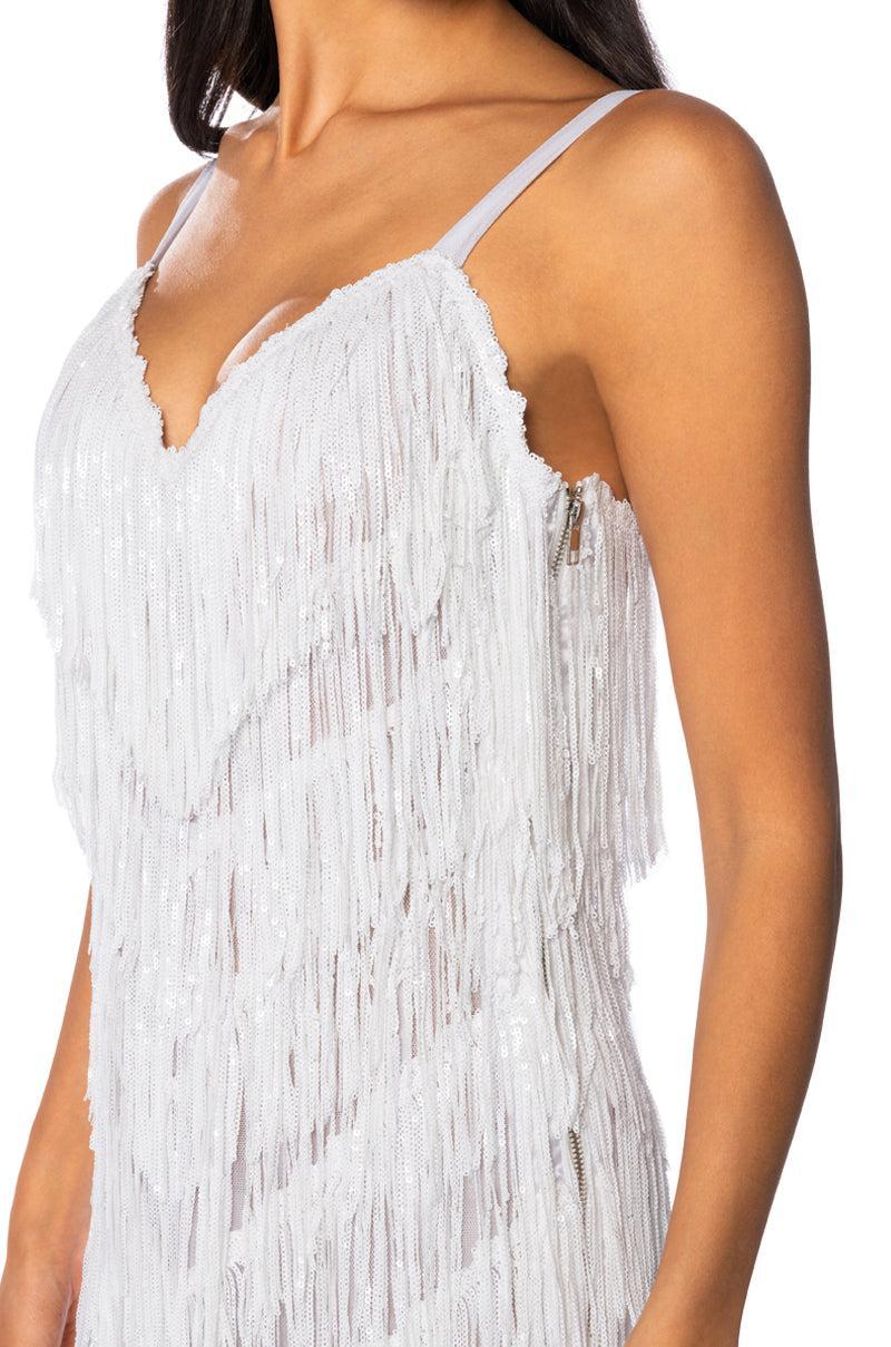 SHOW UP FRINGE MINI DRESS IN WHITE Product Image