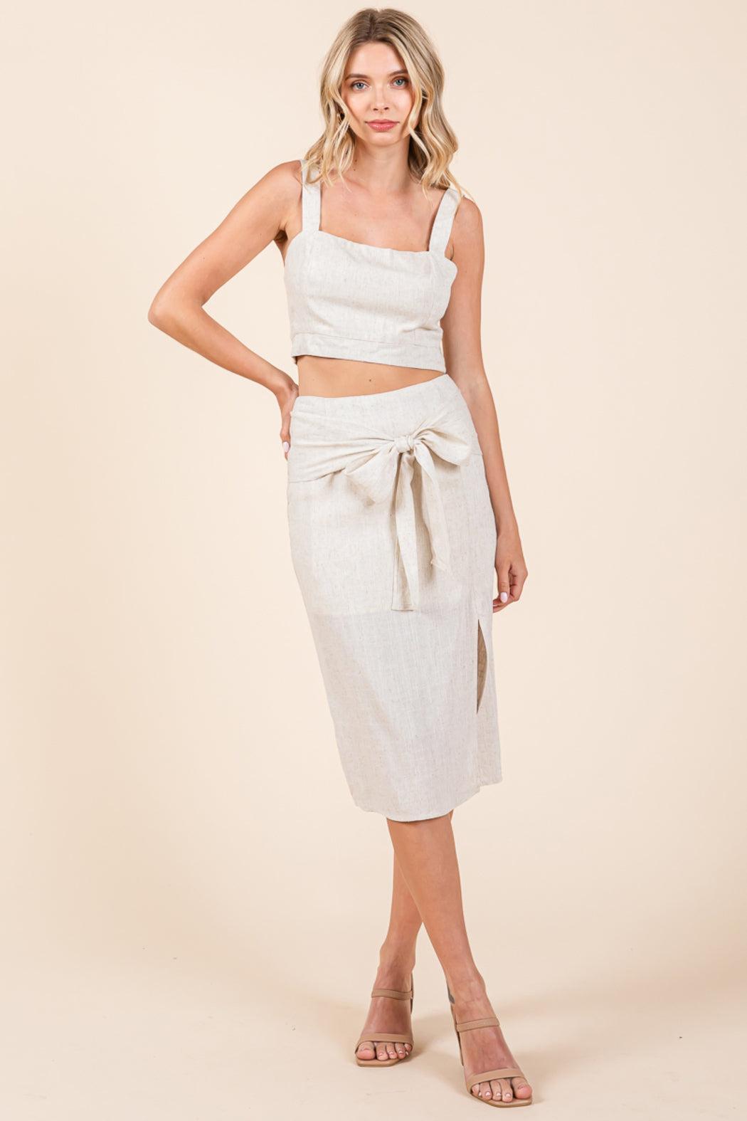 2 Piece Linen Crop Cop And Pencil Skirt Set Product Image