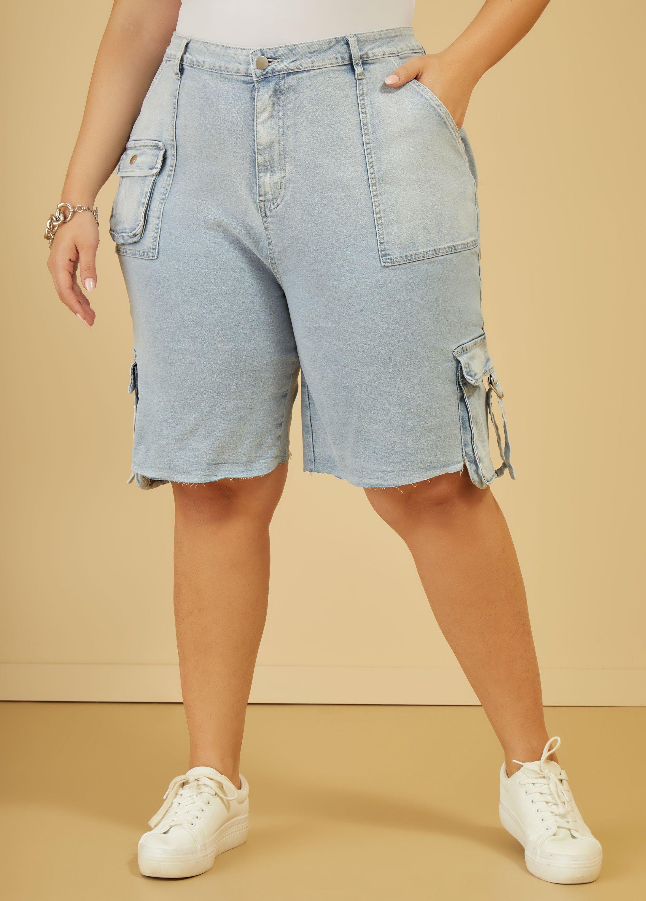 Plus Size High Rise Cargo Denim Shorts Ashley Stewart Product Image