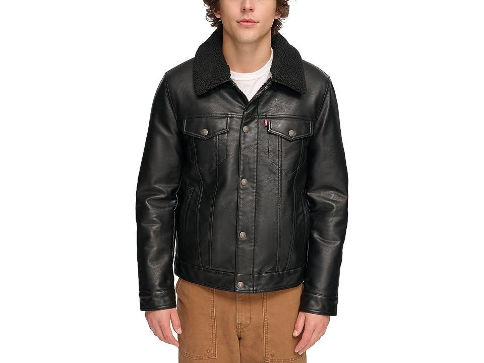 Mens Levis Faux Leather Sherpa Collar Trucker Jacket Product Image