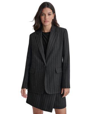 Dkny Womens Striped One Button Blazer - Blk Product Image