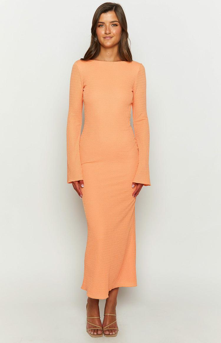 Looking For Love Orange Long Sleeve Midi Dress Product Image