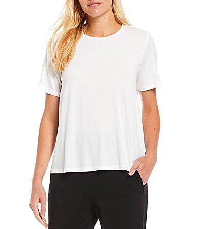 Eileen Fisher Tencel Lightweight Jersey Crew Neck Short Sleeve Shirt Product Image