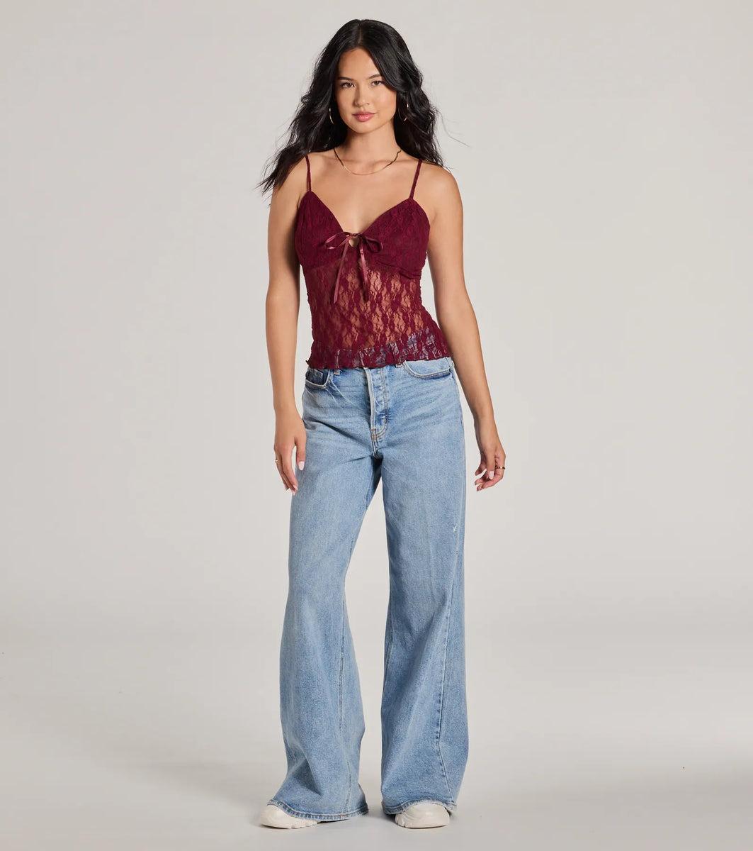 Sheerly Sultry V-Neck Lace Crop Top Product Image