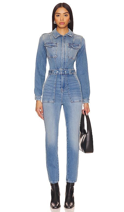 Good American Fit For Success Long Sleeve Denim Jumpsuit Product Image