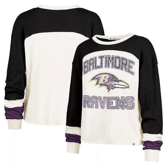 Womens 47 Cream Baltimore Ravens Double Header Curve Raglan Long Sleeve Crop Top Product Image