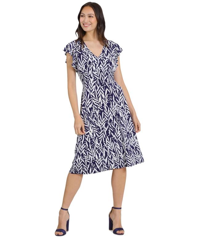 Petite London Times V-neck Ruffle Sleeve Midi Dress, Womens Med Blue Product Image