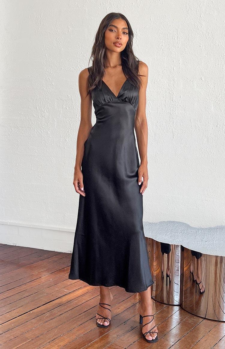 Verlaine Black Satin Maxi Dress Product Image