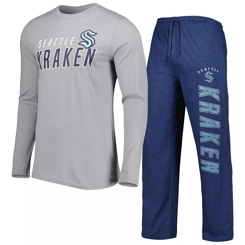 Mens Concepts Sport Deep Sea Blue/Gray Seattle Kraken Meter Long Sleeve T-Shirt & Pants Sleep Set Product Image