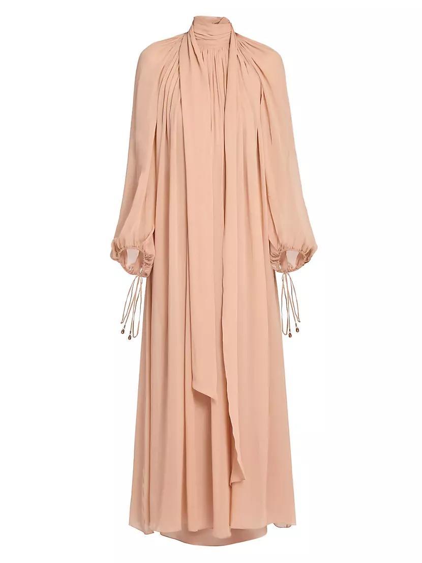 Draped Silk Blouson-Sleeve Maxi Dress Product Image