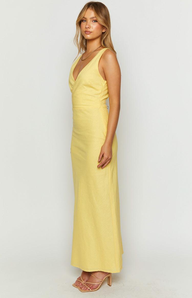 Resorts Yellow Linen Blend Maxi Dress Product Image