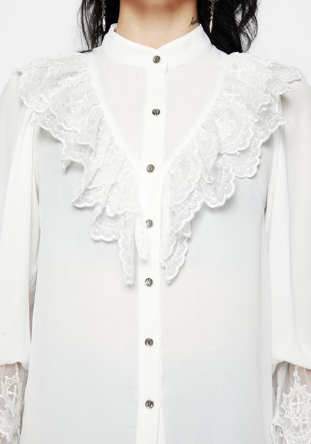 Constance Lace Frill Button Up Blouse Top Product Image