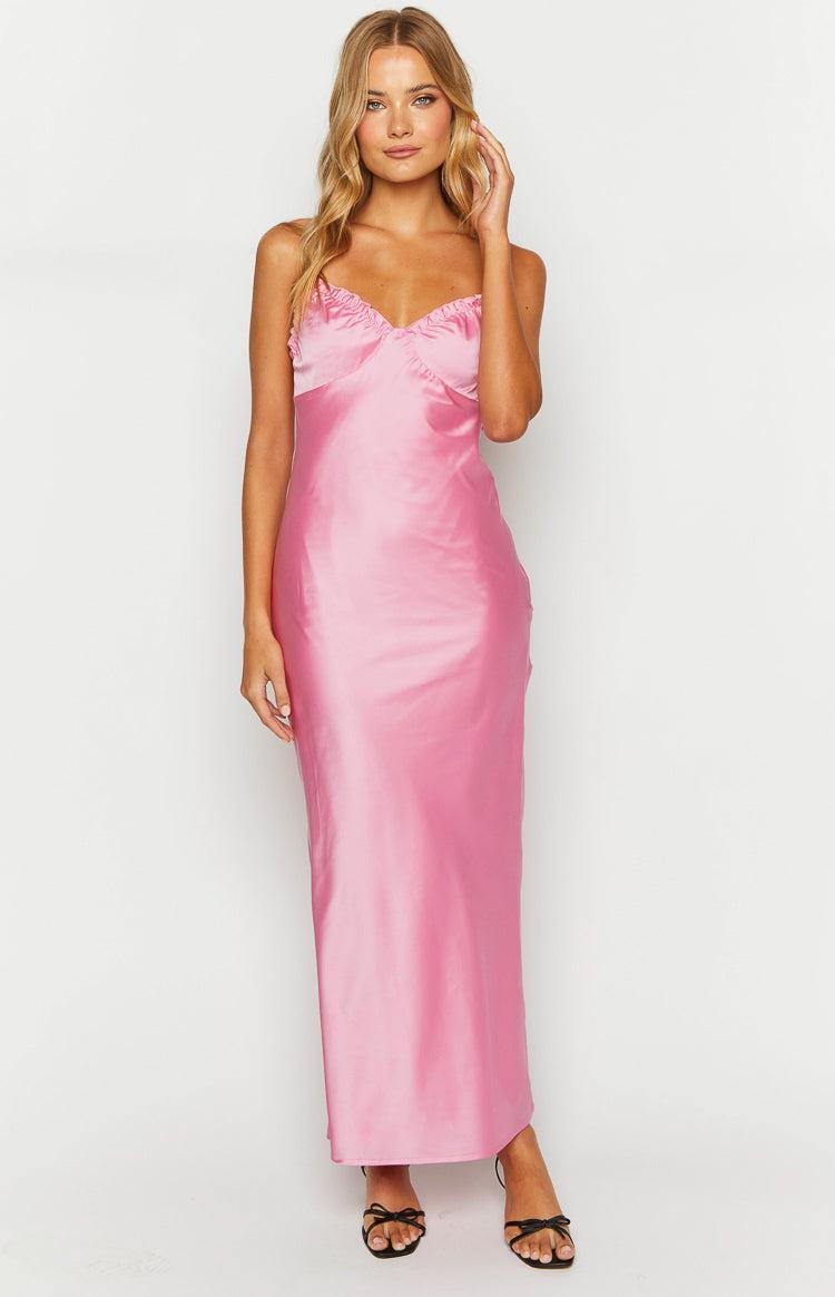 Mallory Pink Satin Maxi Dress Product Image