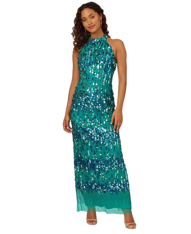 Adrianna Papell Womens Embellished Mock Neck T-Back Gown Product Image