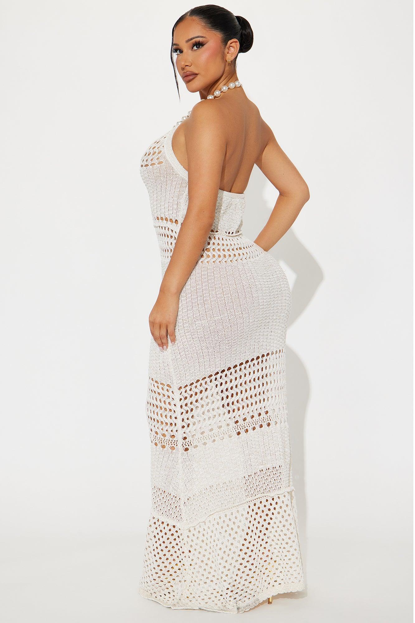 Sierra Pearl Crochet Maxi Dress - White Product Image