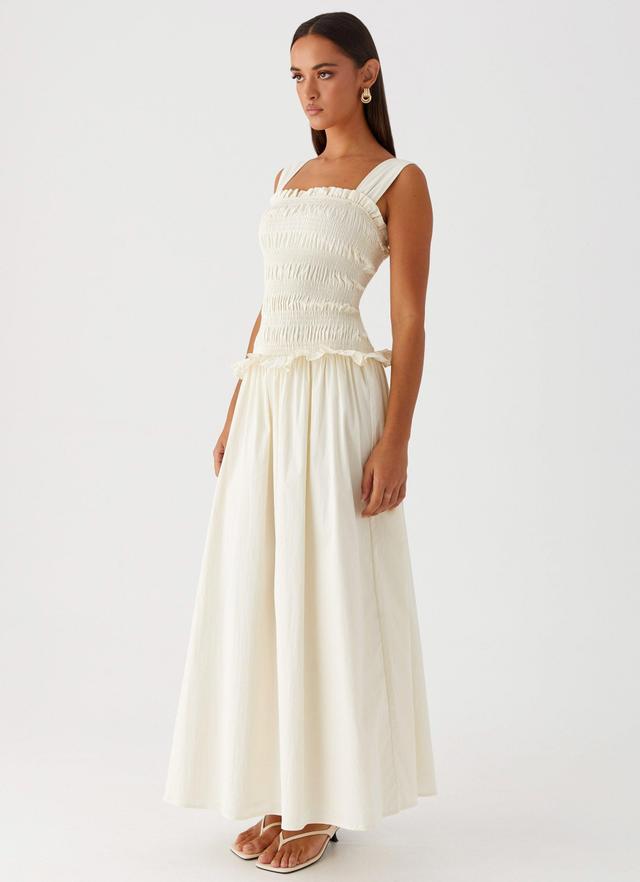 Deana Shirred Maxi Dress - White Product Image