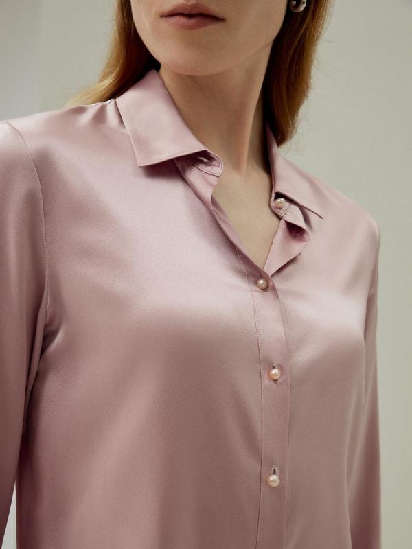 Classic Pearl Button Silk Shirt Product Image