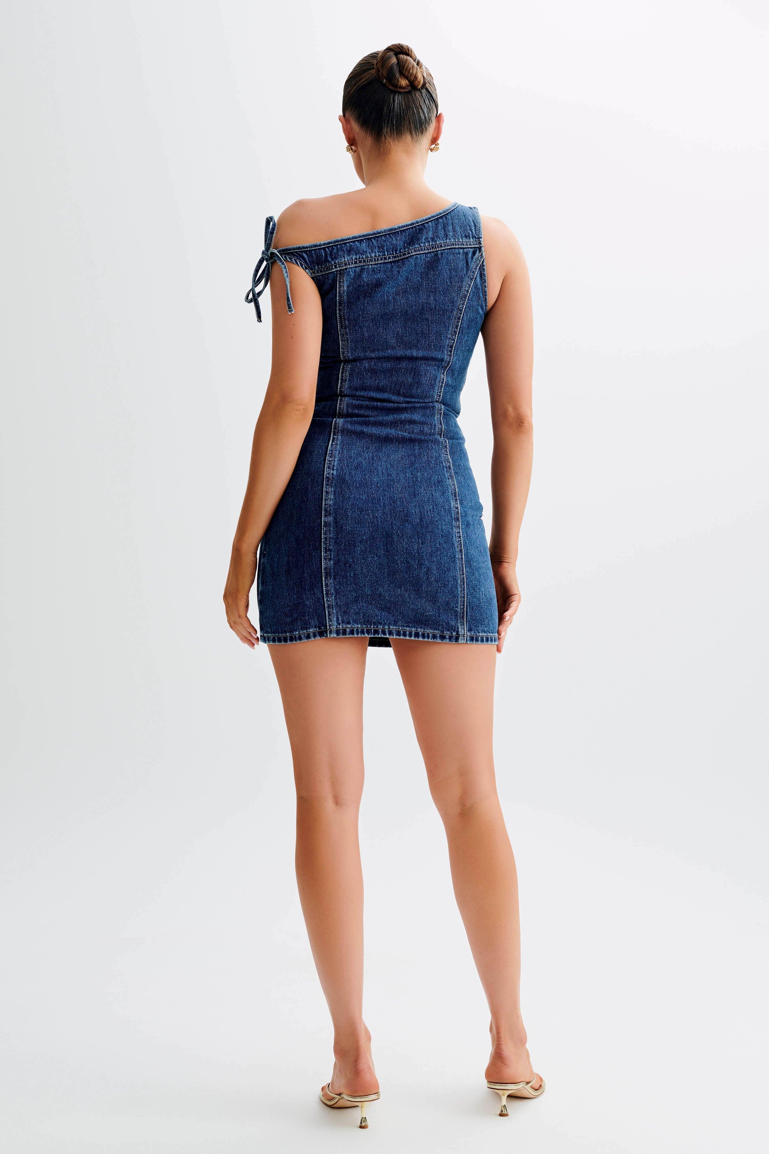 Baker Off Shoulder Denim Mini Dress - Dark Blue Product Image