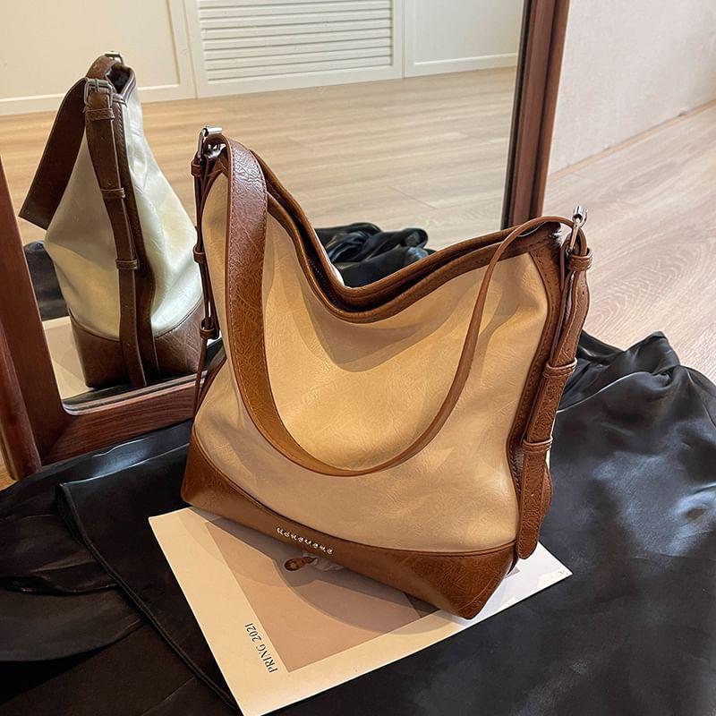 Two Tone Faux Leather Bucket Bag Product Image