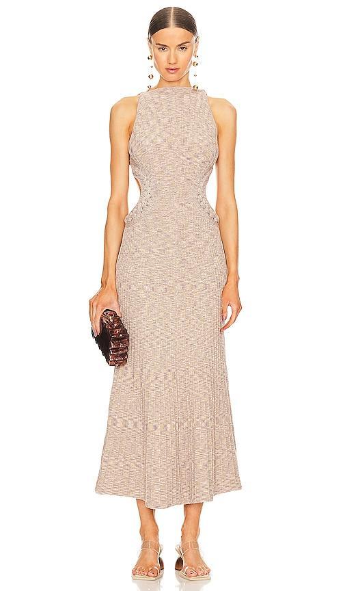 Cult Gaia Andreas Knit Midi Dress in Tan. Size L, S, XS. Product Image