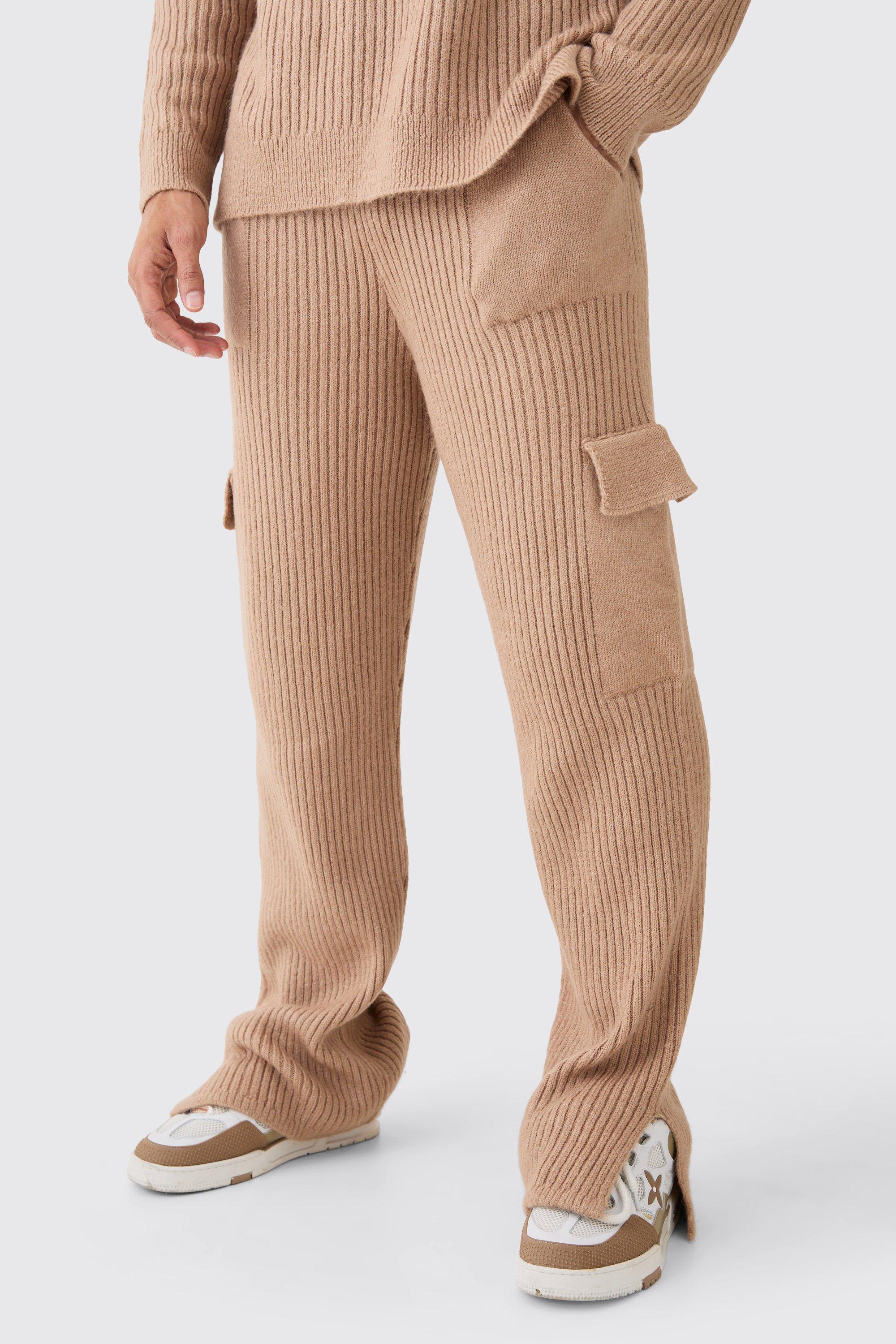 Relaxed Marl Ribbed Knit Cargo Joggers | boohooMAN USA Product Image