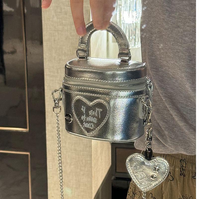 Heart Applique Metallic Bucket Bag Product Image