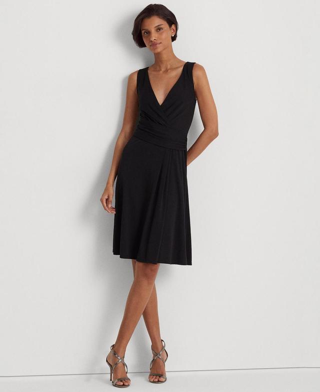 Lauren Ralph Lauren Womens Sleeveless Front-Pleated Surplice Jersey Dress Product Image