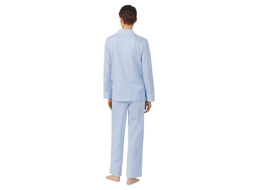 LAUREN Ralph Lauren Organic Cotton Long Sleeve Notch Collar PJ Set Stripe) Women's Pajama Sets Product Image