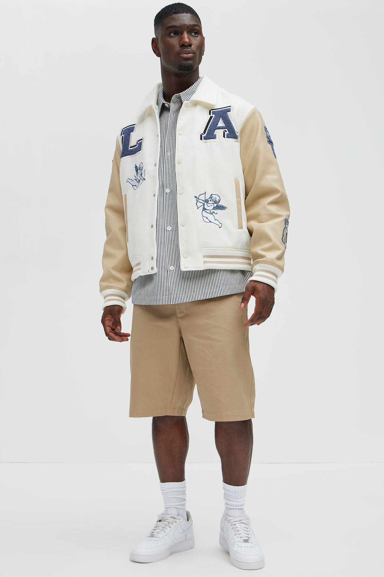 LA Patchwork Varsity Jacket - Cream/combo Product Image