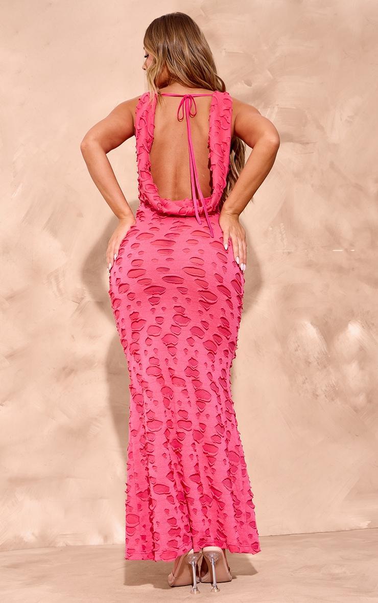 Hot Pink Woven Textured Cowl Neck Maxi Dress Product Image