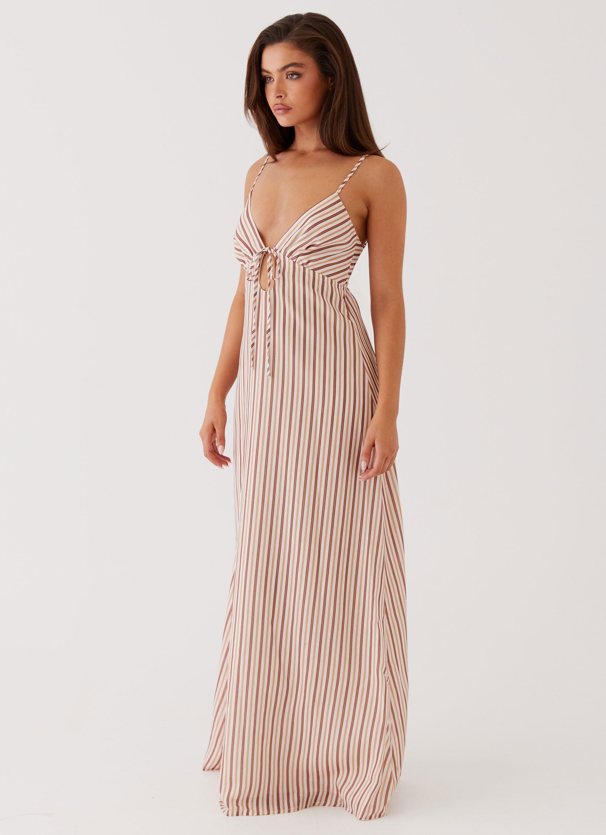 Flora Linen Maxi Dress - Passionfruit Stripe Product Image