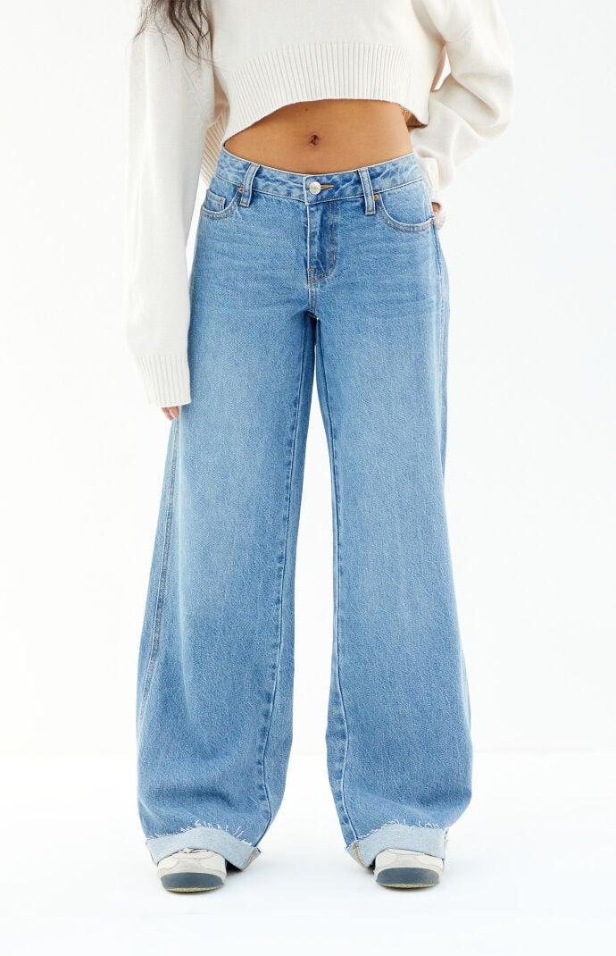 Womens Casey Roll Cuff Low Rise Baggy Jeans - Product Image