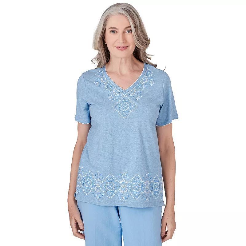 Womens Alfred Dunner Banded Medallion Embroidery V-Neck T-Shirt Product Image