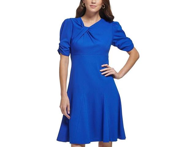 DKNY Short Sleeve Side Knot Godet Midi Dress (Deep Cobalt) Women's Dress Product Image