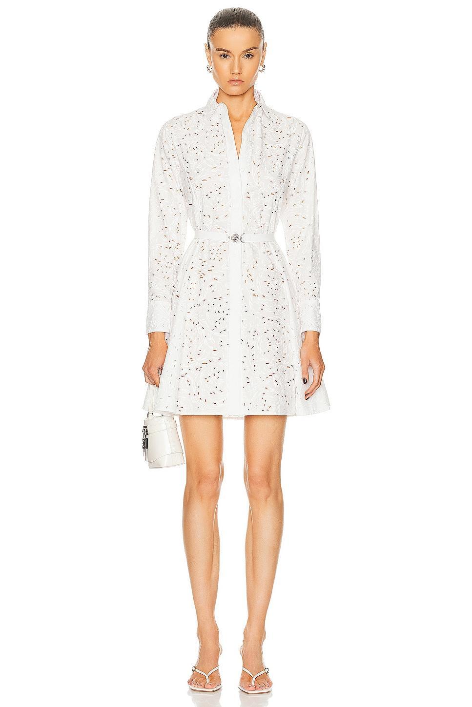 VERSACE Popeline Baroque Anglaise Print Dress in White Product Image