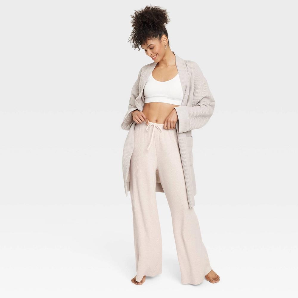 Womens Cozy Ribbed Wide Leg Pants - Auden Oatmeal L Product Image