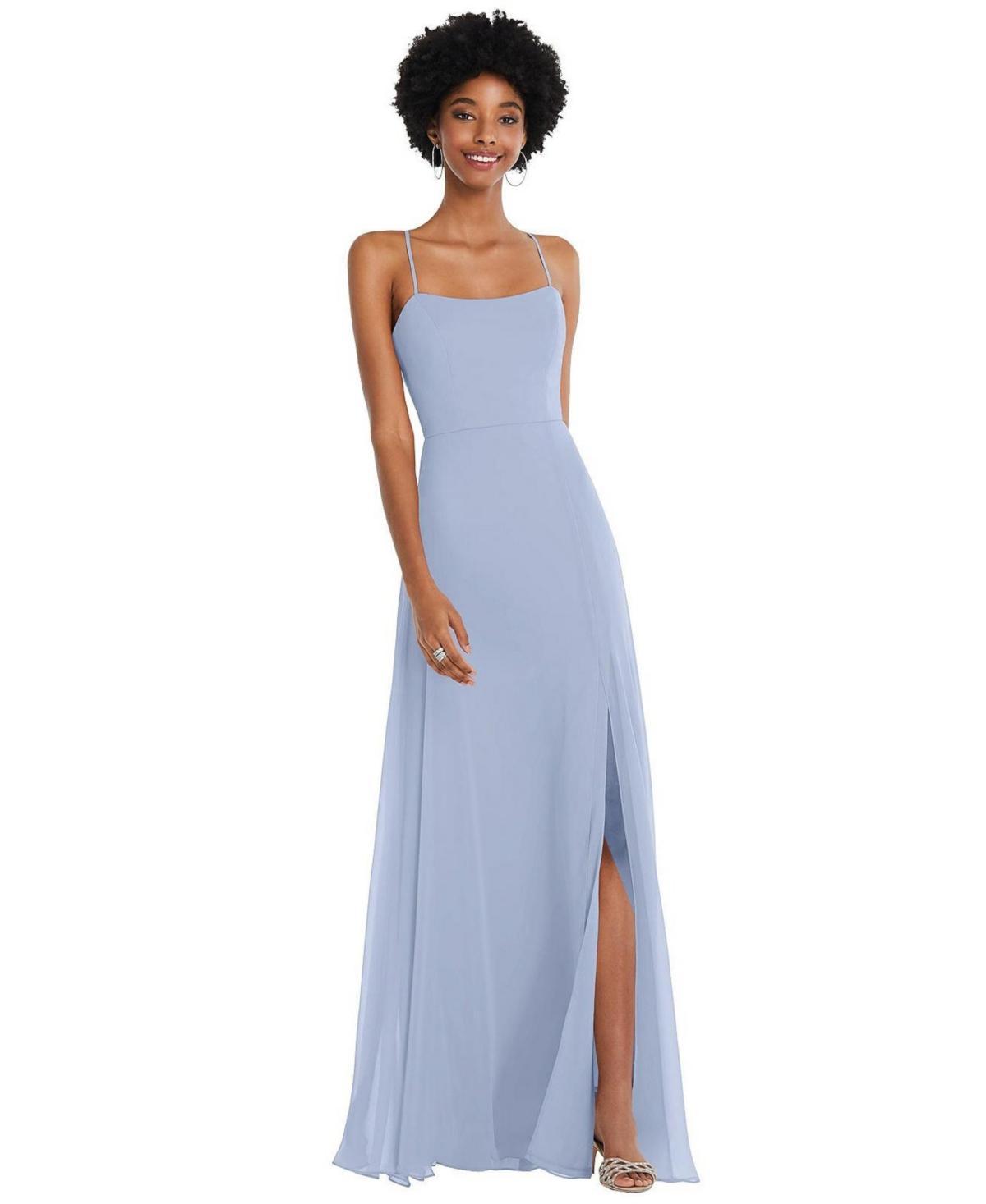 Womens Scoop Neck Convertible Tie-Strap Maxi Dress with Front Slit Product Image