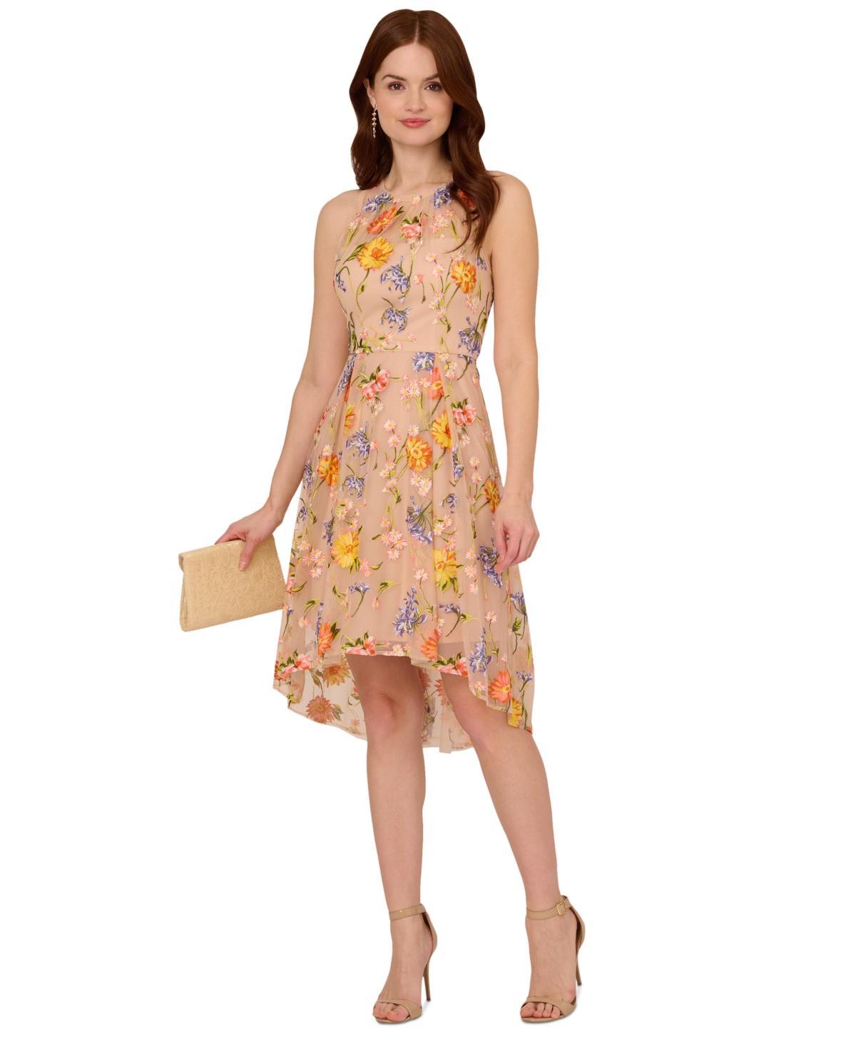 Adrianna Papell Womens Floral-Embroidery Midi Dress - Yellow Product Image