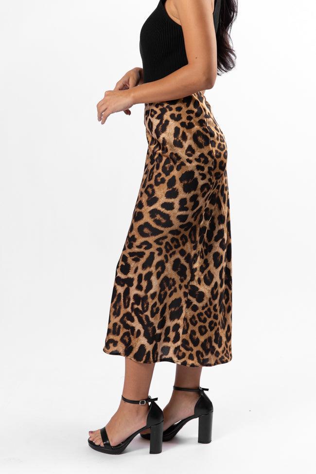 Into The Night Satin Leopard Midi Skirt Product Image