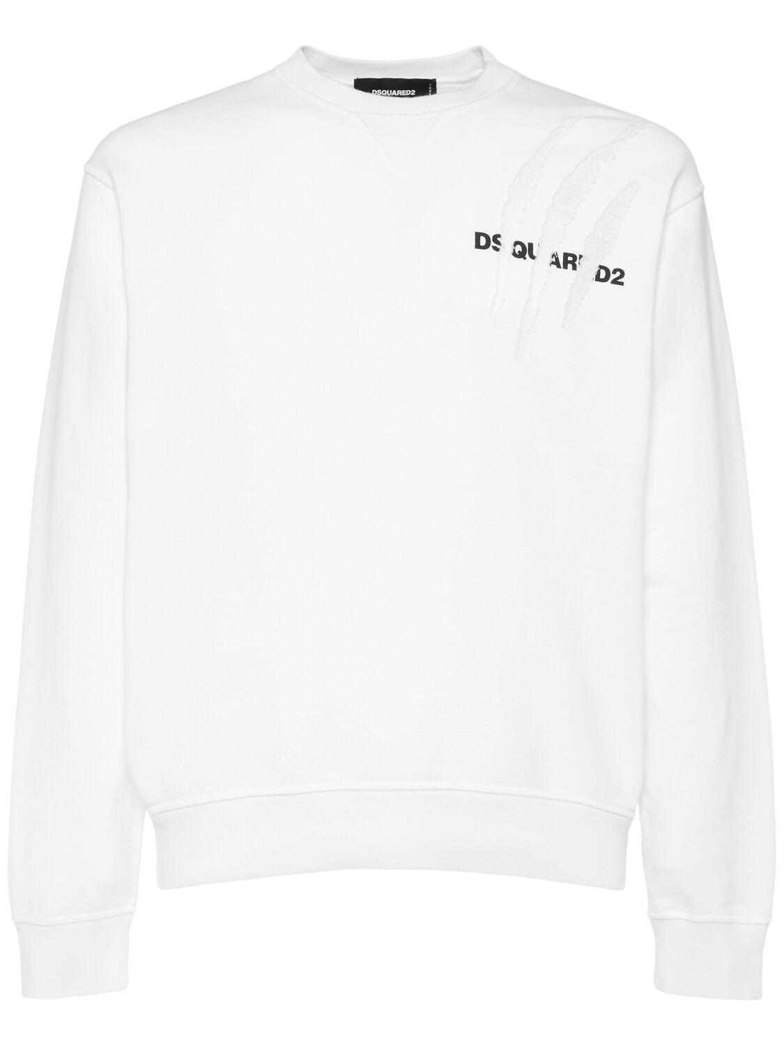 DSQUARED2 Cool Fit Cotton Crewneck Sweatshirt In White Product Image