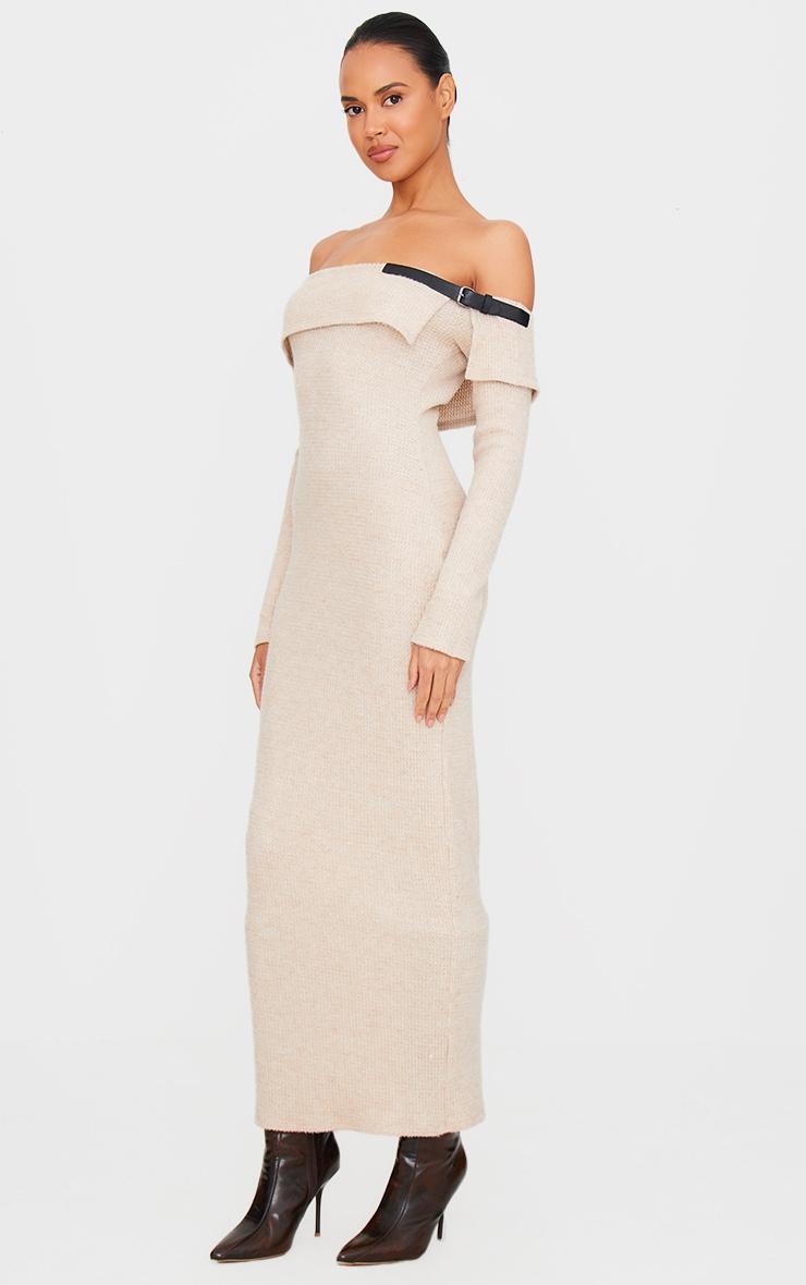 Stone Textured Bardot Belt Detail Maxi Dress Product Image